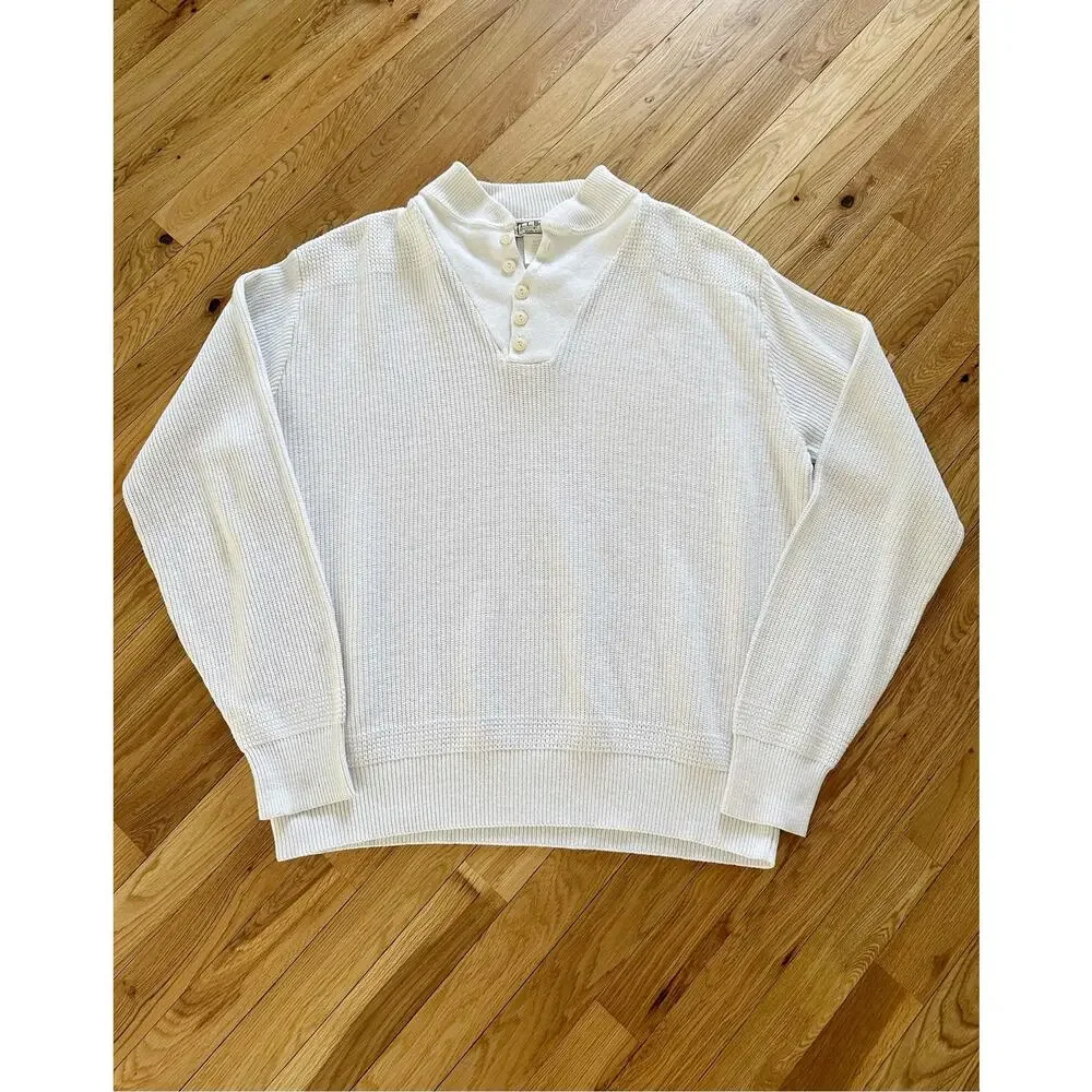 L.L.Bean Vintage 90s Cotton Button Front Henley Sweater Mens Size Large